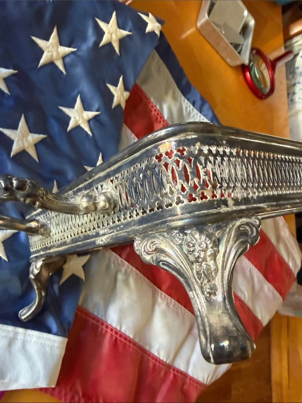 Vintage Silver Metal Footed Trinket Tray